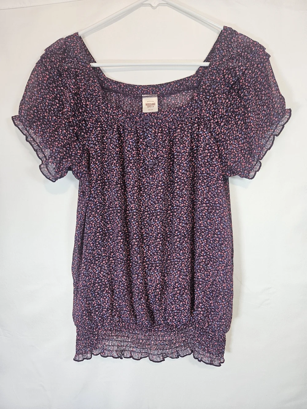 Mossimo Supply Co. Purple and Pink Floral Puff Sleeve Blouse